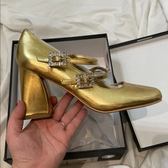 •CAPE ROBBIN• “Selina” Double Strap Mary Jane Heels - Gold // NIB - Picture 3 of 11